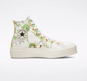 Boty Vysoké Converse Chuck Taylor All Star Lift Platformyě Crafted Florals Hnědé Světle Zelene | CV-398BAQ