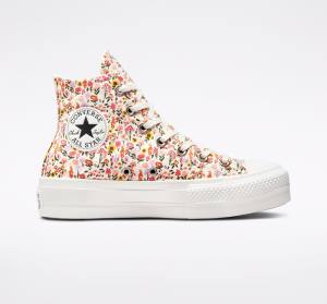 Boty Vysoké Converse Chuck Taylor All Star Lift Platformyě Florals Béžový Bílé Růžové | CV-964NWJ