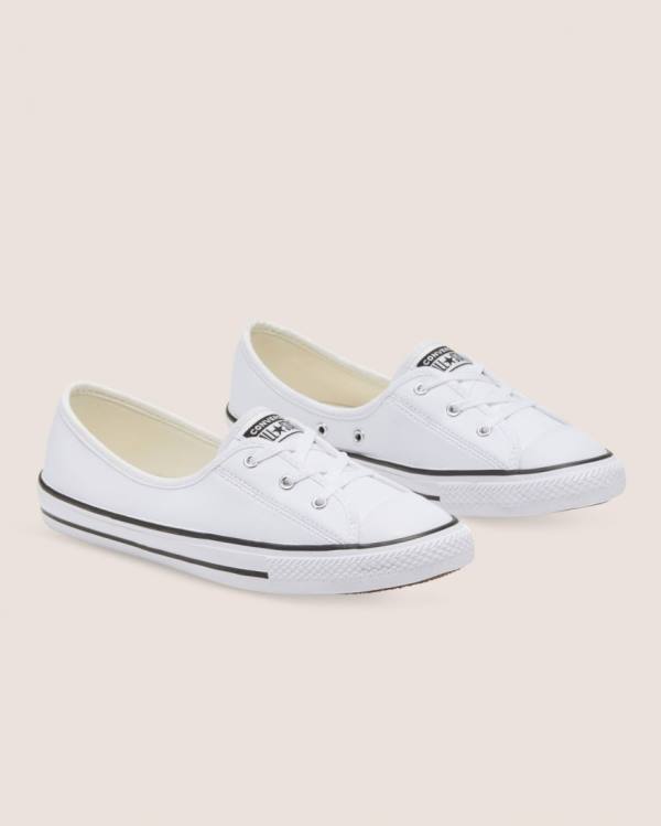 Boty Nízké Converse Chuck Taylor All Star Ballet Krajkové Faux Læder Slip Bílé | CV-431UNT