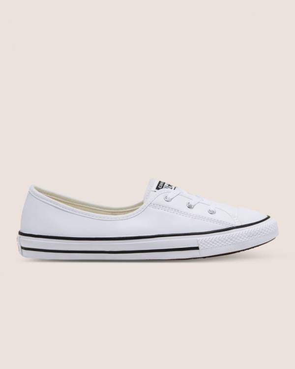 Boty Nízké Converse Chuck Taylor All Star Ballet Krajkové Faux Læder Slip Bílé | CV-431UNT