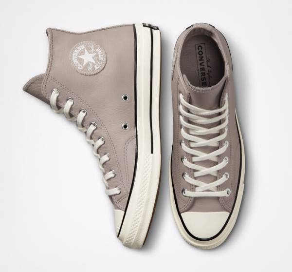 Boty Vysoké Converse Chuck 70 Crafted Læder Šedé Černé | CV-637HLS