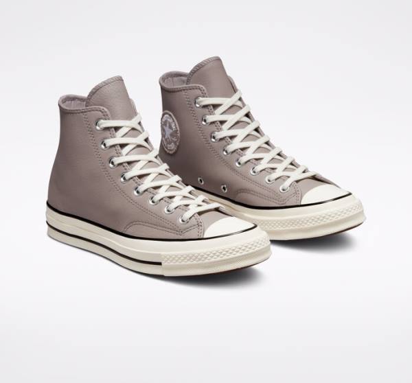 Boty Vysoké Converse Chuck 70 Crafted Læder Šedé Černé | CV-637HLS