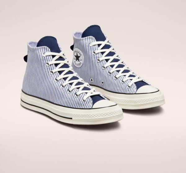 Boty Vysoké Converse Chuck 70 Crafted Stripe Indigo Černé | CV-074YXC