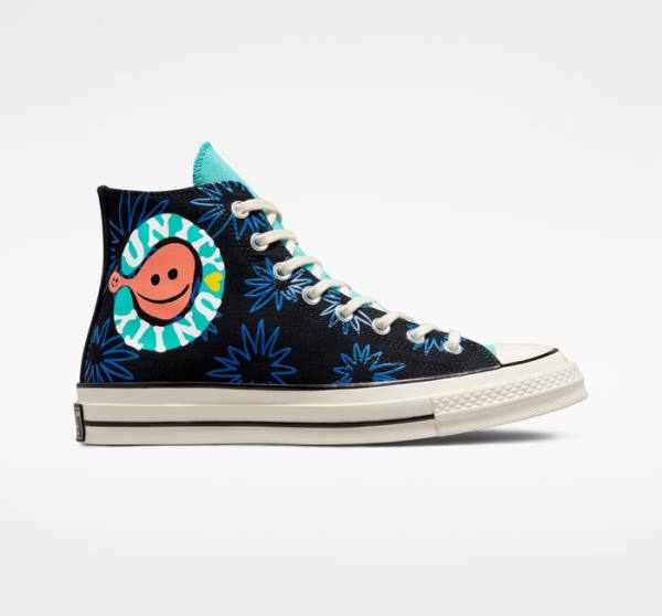 Boty Vysoké Converse Chuck 70 Sunny Floral Černé Tyrkysové Královská Modrá | CV-841JUA