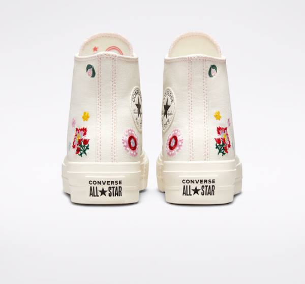 Boty Vysoké Converse Chuck Taylor All Star Lift Platformyě Floral Embroidery Černé Růžové | CV-017ZIT