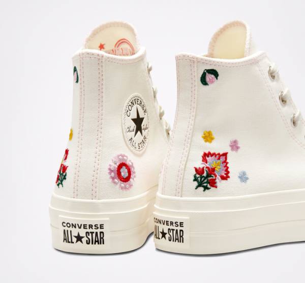 Boty Vysoké Converse Chuck Taylor All Star Lift Platformyě Floral Embroidery Černé Růžové | CV-017ZIT