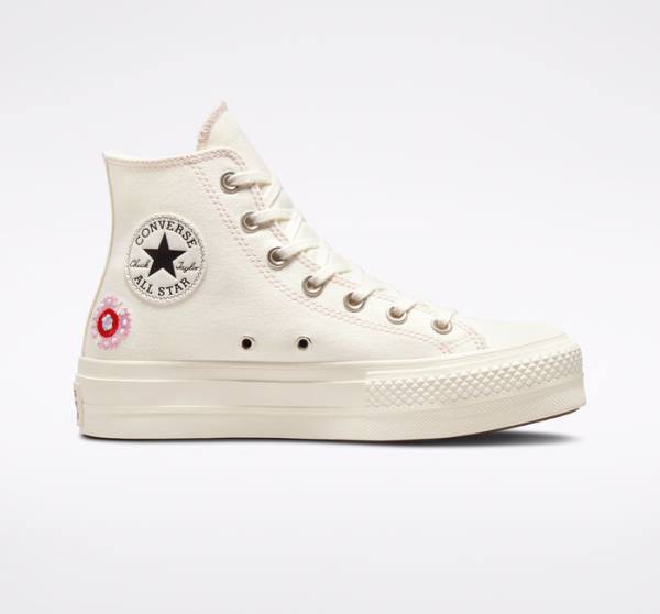 Boty Vysoké Converse Chuck Taylor All Star Lift Platformyě Floral Embroidery Černé Růžové | CV-017ZIT