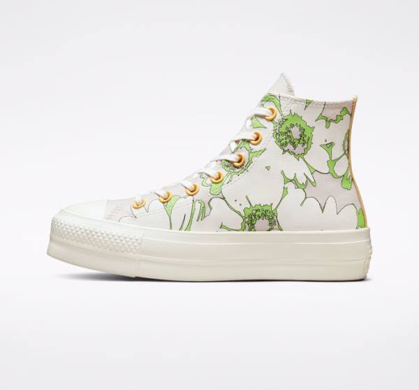 Boty Vysoké Converse Chuck Taylor All Star Lift Platformyě Crafted Florals Hnědé Světle Zelene | CV-398BAQ