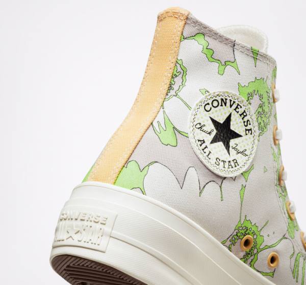 Boty Vysoké Converse Chuck Taylor All Star Lift Platformyě Crafted Florals Hnědé Světle Zelene | CV-398BAQ