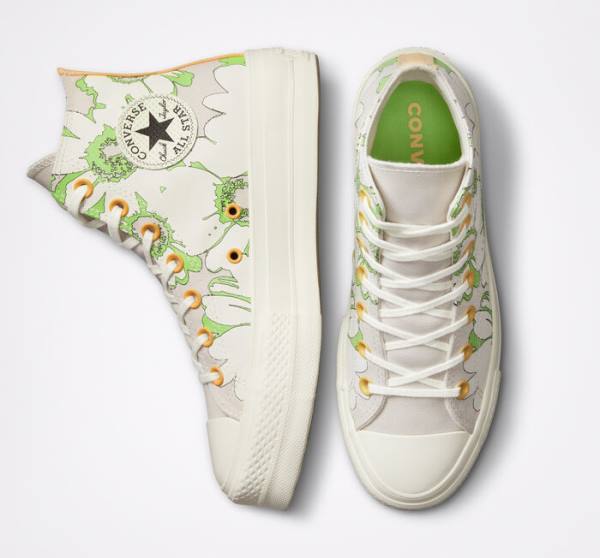 Boty Vysoké Converse Chuck Taylor All Star Lift Platformyě Crafted Florals Hnědé Světle Zelene | CV-398BAQ