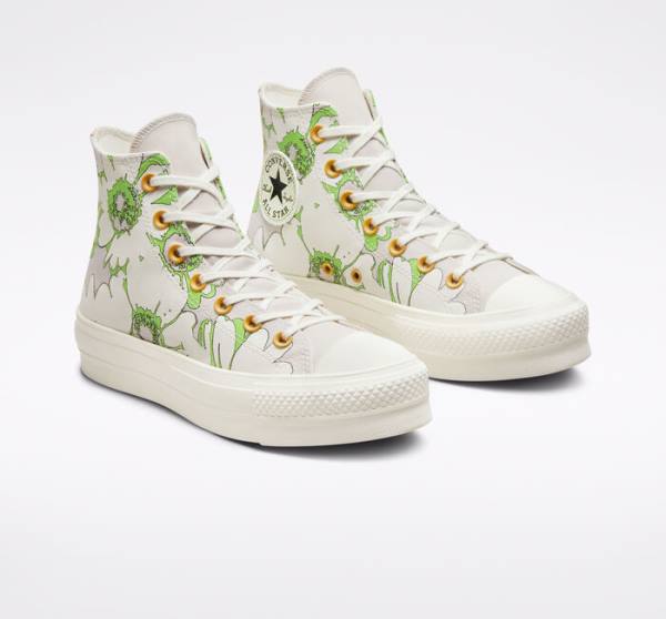 Boty Vysoké Converse Chuck Taylor All Star Lift Platformyě Crafted Florals Hnědé Světle Zelene | CV-398BAQ