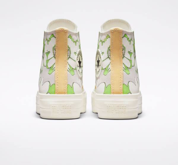 Boty Vysoké Converse Chuck Taylor All Star Lift Platformyě Crafted Florals Hnědé Světle Zelene | CV-398BAQ