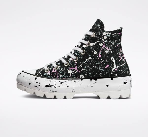 Boty Vysoké Converse Chuck Taylor All Star Lugged Paint Splatter Černé Šedé Růžové | CV-491VNS