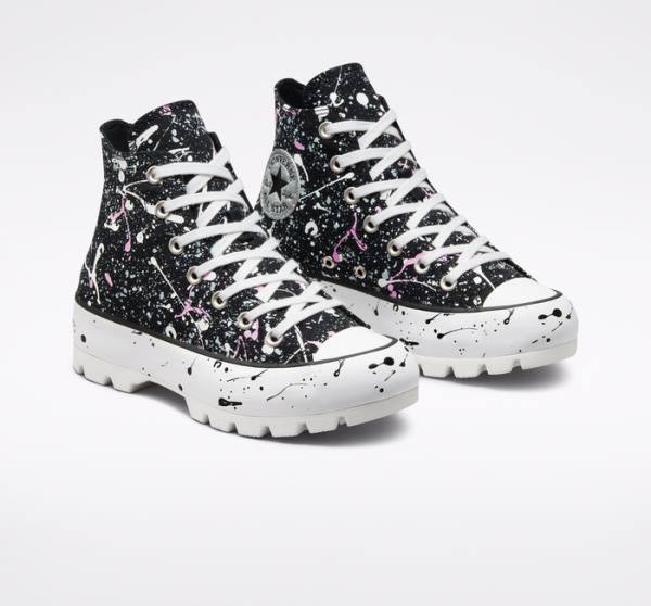 Boty Vysoké Converse Chuck Taylor All Star Lugged Paint Splatter Černé Šedé Růžové | CV-491VNS