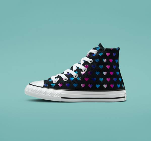 Boty Vysoké Converse Chuck Taylor All Star Foil Hearts Černé Bílé Růžové | CV-528VJB