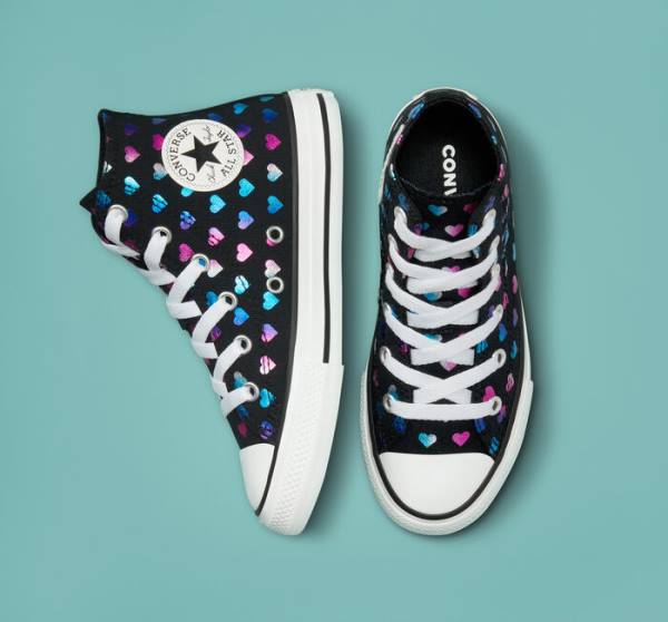 Boty Vysoké Converse Chuck Taylor All Star Foil Hearts Černé Bílé Růžové | CV-528VJB