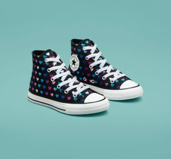 Boty Vysoké Converse Chuck Taylor All Star Foil Hearts Černé Bílé Růžové | CV-528VJB