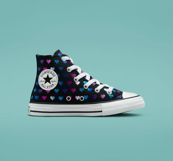 Boty Vysoké Converse Chuck Taylor All Star Foil Hearts Černé Bílé Růžové | CV-528VJB