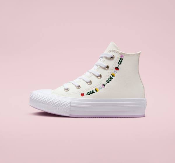 Boty Vysoké Converse Chuck Taylor All Star Lift Platformyě Floral Embroidery Bílé Bílé | CV-804UFH