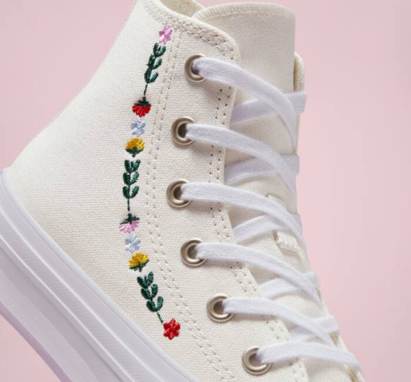 Boty Vysoké Converse Chuck Taylor All Star Lift Platformyě Floral Embroidery Bílé Bílé | CV-804UFH