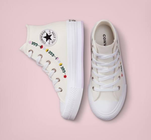 Boty Vysoké Converse Chuck Taylor All Star Lift Platformyě Floral Embroidery Bílé Bílé | CV-804UFH