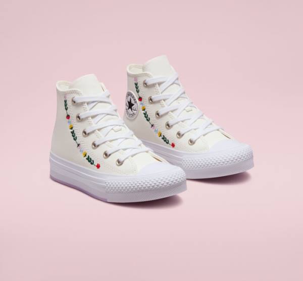 Boty Vysoké Converse Chuck Taylor All Star Lift Platformyě Floral Embroidery Bílé Bílé | CV-804UFH