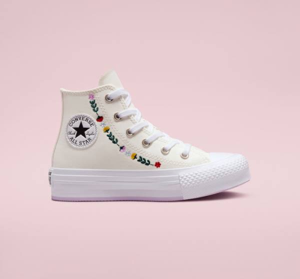 Boty Vysoké Converse Chuck Taylor All Star Lift Platformyě Floral Embroidery Bílé Bílé | CV-804UFH