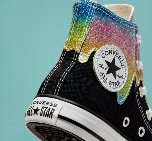 Boty Vysoké Converse Chuck Taylor All Star Glitter Drip Černé Béžový Bílé Růžové | CV-860IOL