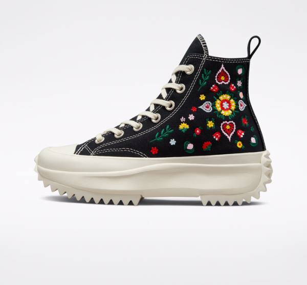 Boty Vysoké Converse Run Star Hike Platformyě Floral Embroidery Černé | CV-382XDM